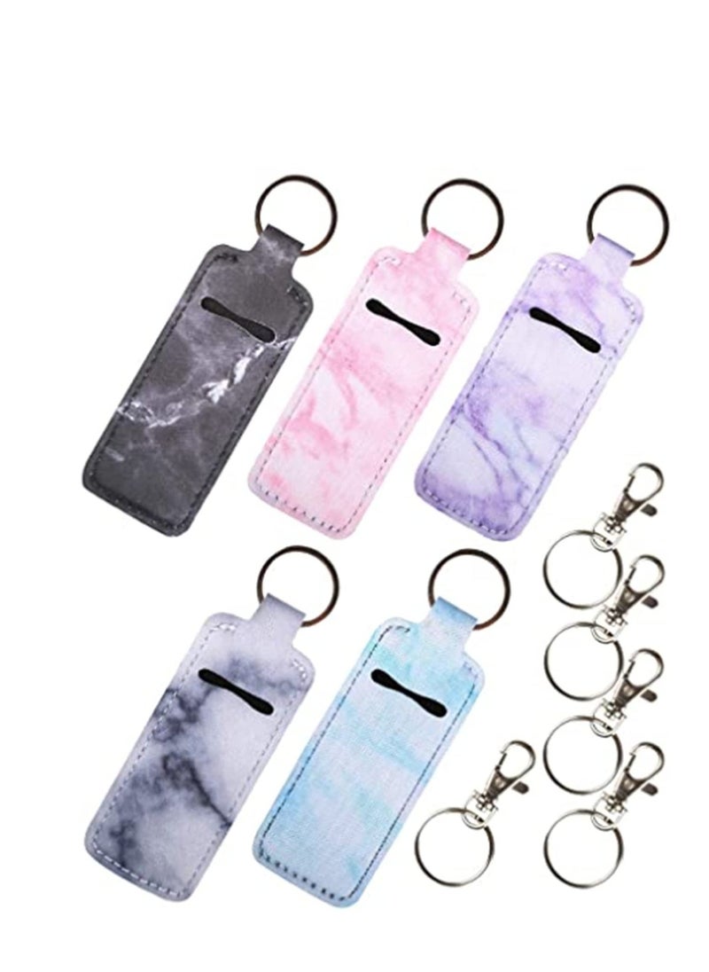 Generic - hapstick Holder Keychain, Lipstick/Lip Balm/lipgloss holder keychain with 5 Pieces Metal Key Chains, Portable Pocket Lip Gloss Tube Holder Clip-on Chapsticks Travel Accessories Marble 5 Pcs - Image 1