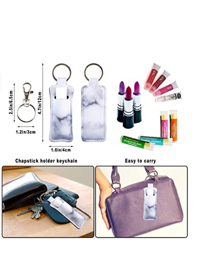 Generic - hapstick Holder Keychain, Lipstick/Lip Balm/lipgloss holder keychain with 5 Pieces Metal Key Chains, Portable Pocket Lip Gloss Tube Holder Clip-on Chapsticks Travel Accessories Marble 5 Pcs - Image 1
