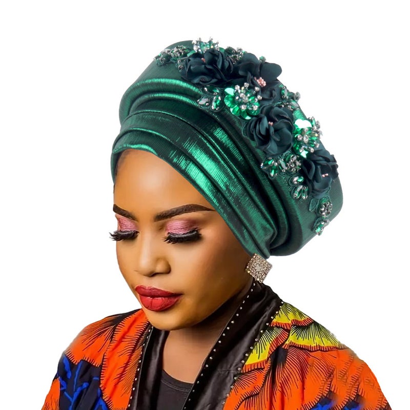 New European American Turban Cap Side Mesh Floral African Ethnic Hat - Image 1