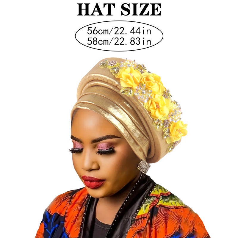 New European American Turban Cap Side Mesh Floral African Ethnic Hat - Image 3