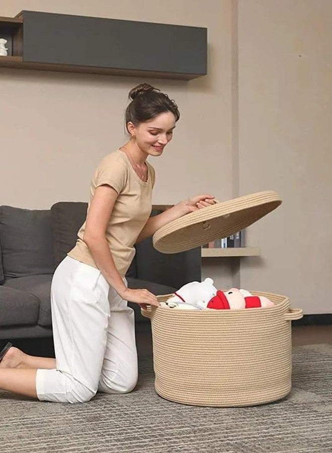 FIASCO - Tall Laundry Hamper With Lid for Dirty Clothes, Woven Jute Storage for Blankets in Living Room, Toy Basket for Nursery (17'' x 15'') (Beige) - Image 3