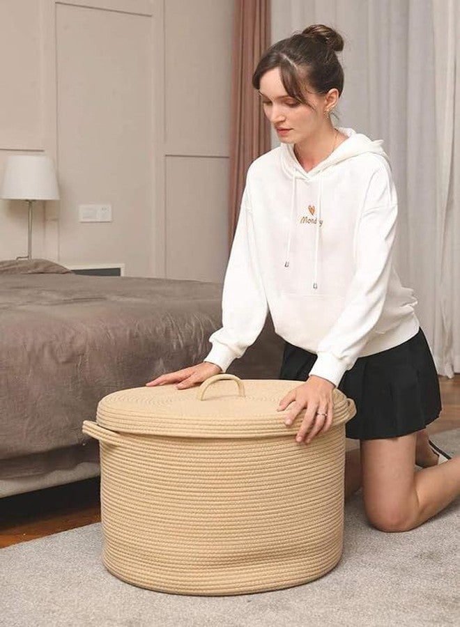 FIASCO - Tall Laundry Hamper With Lid for Dirty Clothes, Woven Jute Storage for Blankets in Living Room, Toy Basket for Nursery (17'' x 15'') (Beige) - Image 4