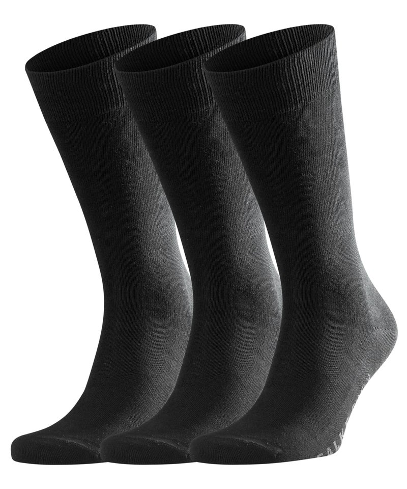 FALKE Men Family 3-Pack Crew Socks, Black (Black 3000), 6.5-9