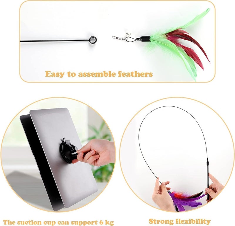 JKJ&ZXZ Automatic Interactive Cat Toy - Teaser Stick with Natural Bird Feather and Suction Cups (Pink) - Image 4