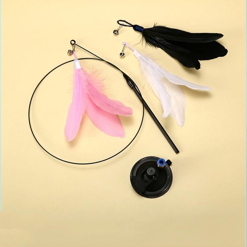 JKJ&ZXZ Automatic Interactive Cat Toy - Teaser Stick with Natural Bird Feather and Suction Cups (Pink) - Image 2