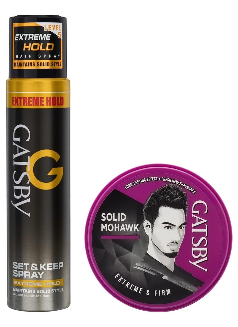 GATSBY Gatsby Set and Keep Spray Extreme Hold 250ml and Gatsby Styling Wax Extreme And Firm 75g  - Image 1