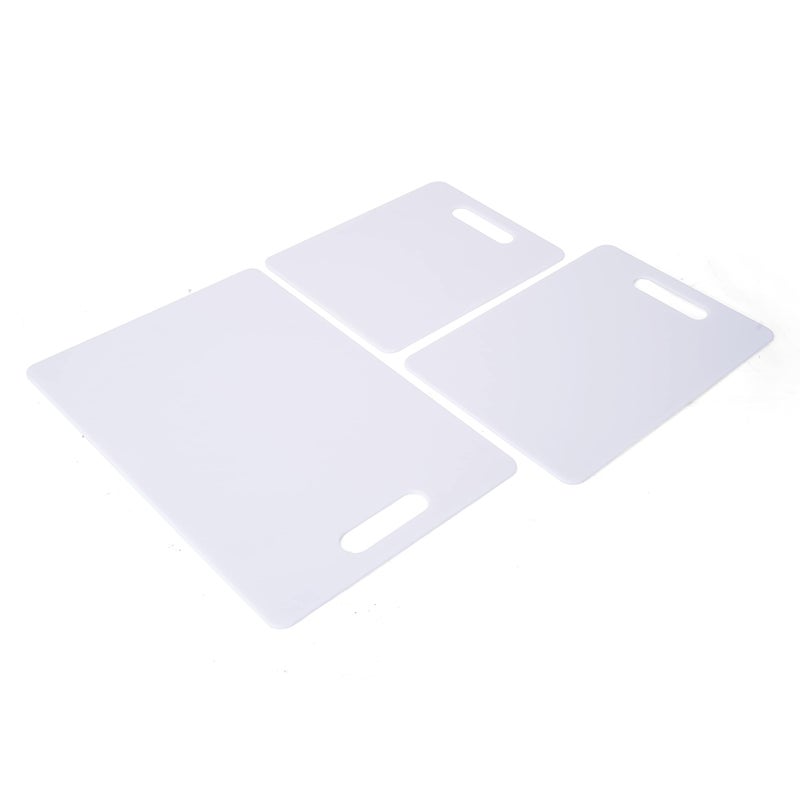 Farberware Plastic Cutting Board Set Dishwasher Safe Poly Chopping Board for Kitchen with Easy Grip Handles Set of 3 White