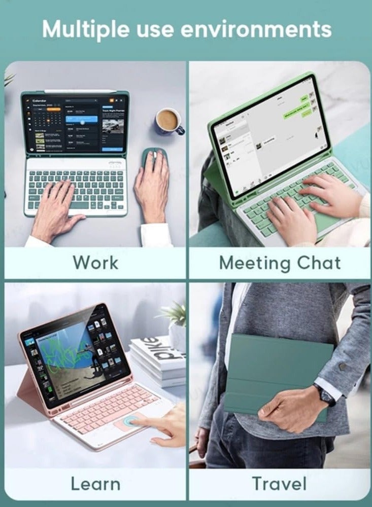 حافظة لوحة مفاتيح متوافقة مع جهاز Samsung Galaxy Tab S9 FE (2023)، مع لوحة مفاتيح بلوتوث لاسلكية قابلة للفصل + حافظة حامل قلم (أسود) - Image 4