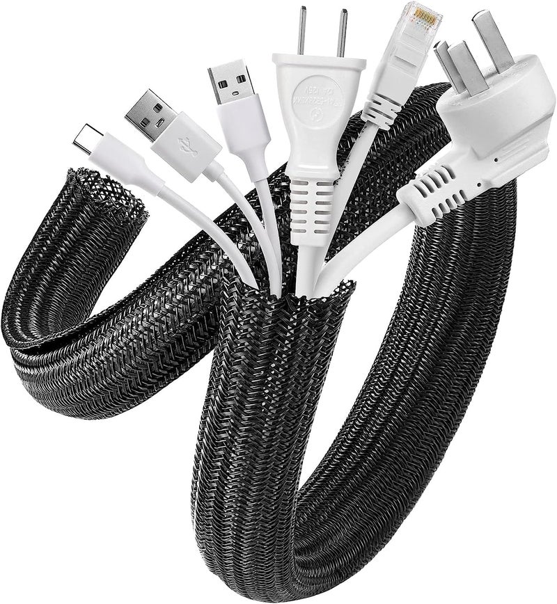 AGPTEK Cable Cover,6M 3CM Desk Organizer for Cords Cable Hiding Home Office Cable Management Computer TV Pet Safe Cat and Dog Chew Protector,Black - Image 1
