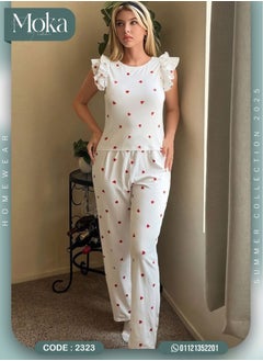 Two-piece summer casual pajama, white color, one size, cotton, code 2322