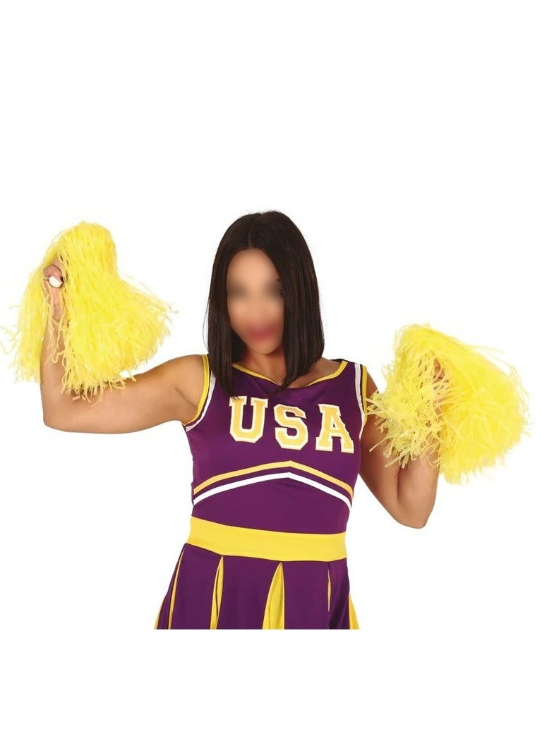 Party Time 1 Pair Cheerleading Pompoms, Yellow Color for Sports Team Cheering, Party Dance Accessories. - Image 2