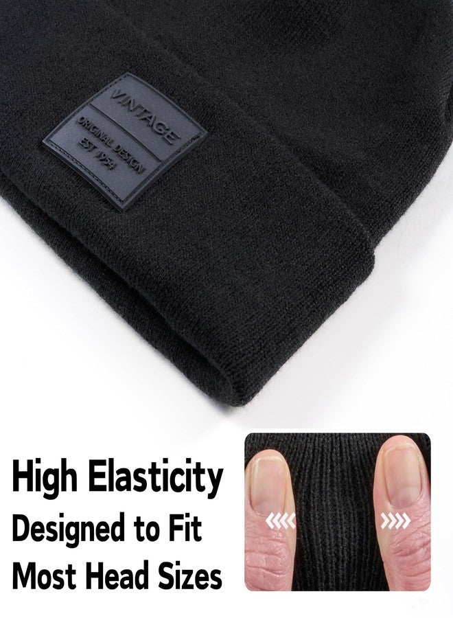 VINTAGE HAVANA Beanie for Women & Men | Thick Cuffed Knitted Winter Hat Beanies Unisex Skull Caps| Vintage Logo Patch Black - Image 2