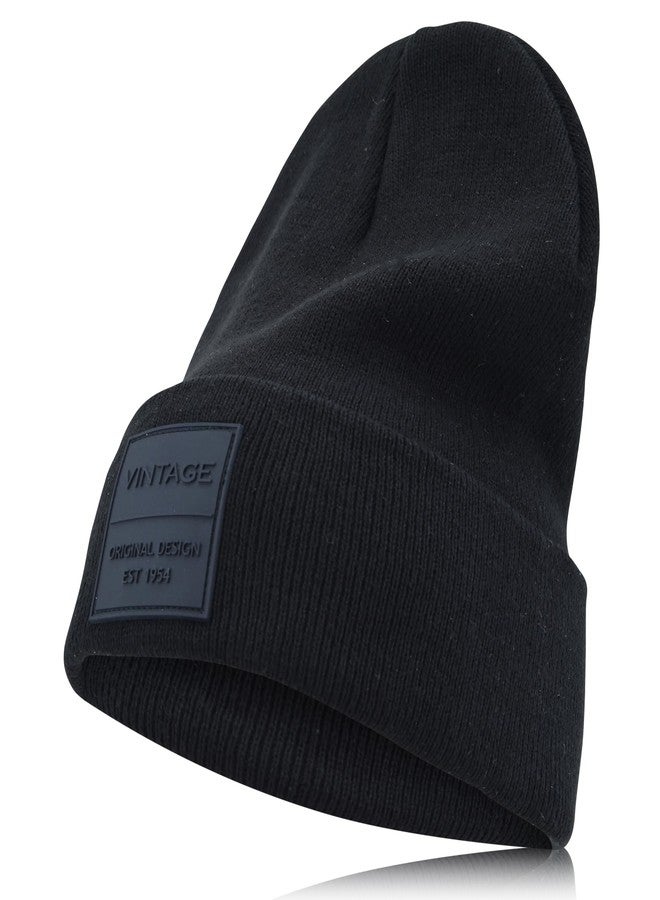 VINTAGE HAVANA Beanie for Women & Men | Thick Cuffed Knitted Winter Hat Beanies Unisex Skull Caps| Vintage Logo Patch Black - Image 1