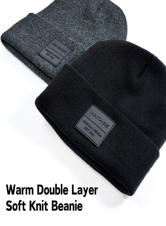 VINTAGE HAVANA Beanie for Women & Men | Thick Cuffed Knitted Winter Hat Beanies Unisex Skull Caps| Vintage Logo Patch Black - Image 3
