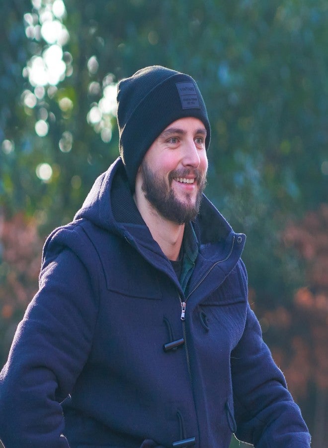 VINTAGE HAVANA Beanie for Women & Men | Thick Cuffed Knitted Winter Hat Beanies Unisex Skull Caps| Vintage Logo Patch Black - Image 5