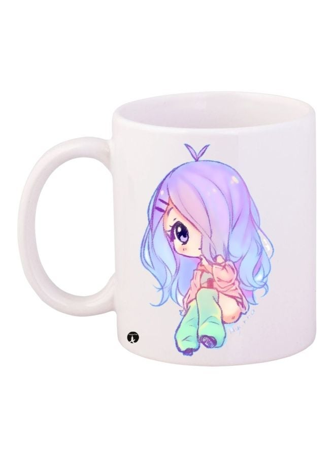 RYN Anime Girl Printed Coffee Mug White/Purple/Green 11ounce