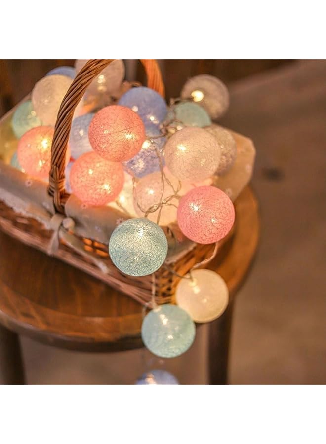 erorex Cotton Ball Fairy Lights 3.3M 10.83Ft 20Led Usb Powered Led String Lights Colorful Globe Ball Lights For Bedroom Wedding Party Home And Decoration Macaron Style - Image 1