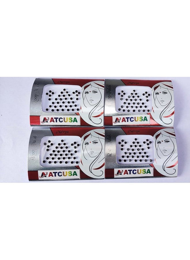 ATCUSA 140+ Bindi Dots Diamond Crystal Fake Nose stud/Ear Stud Indian Crafts bindi stickers Indian Bindi for women Face Jewels Golden black tattoo events decor (Black - Crystal Stones - Size 3mm) - Image 4