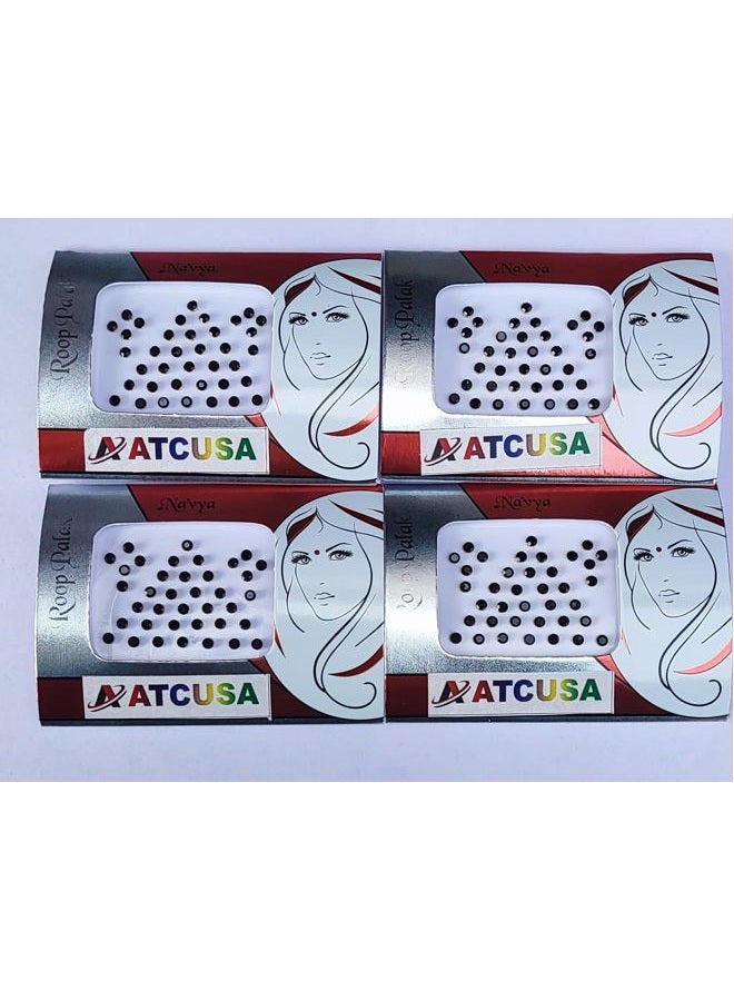 ATCUSA 140+ Bindi Dots Diamond Crystal Fake Nose stud/Ear Stud Indian Crafts bindi stickers Indian Bindi for women Face Jewels Golden black tattoo events decor (Black - Crystal Stones - Size 3mm) - Image 3