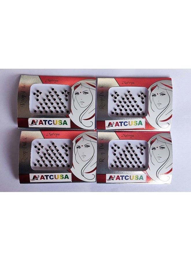 ATCUSA 140+ Bindi Dots Diamond Crystal Fake Nose stud/Ear Stud Indian Crafts bindi stickers Indian Bindi for women Face Jewels Golden black tattoo events decor (Black - Crystal Stones - Size 3mm) - Image 2