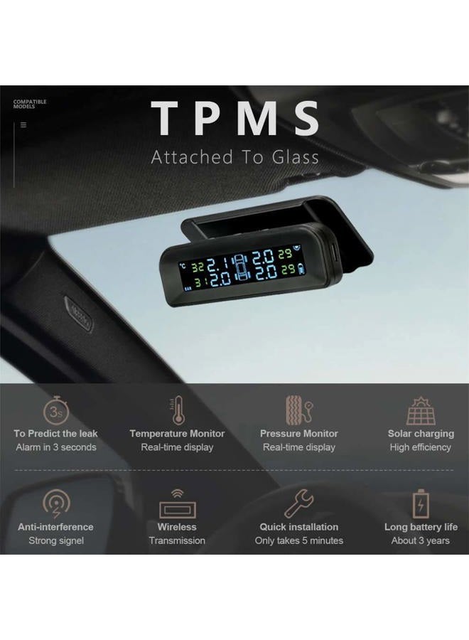Jansite Tire Pressure Monitoring System Wireless Solar TPMS, 4 Sensors Real-time Display 22-87 PSI for Car SUV MPV Sedan - Image 3