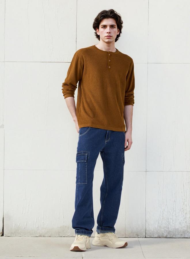 Lee Cooper Ribbed Henley Sweatshirt - Image 2