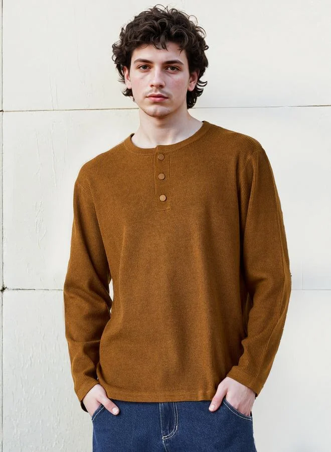 Lee Cooper Ribbed Henley Sweatshirt