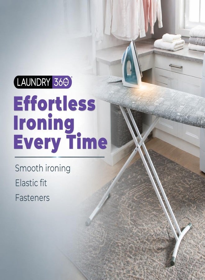 سمبليفاي غطاء لوح كي الملابس Laundry 360 مع وسادة، لون رمادي | حواف مطاطية مع أشرطة لاصقة | سطح قطني مقاوم للحروق | طقم استبدال كامل - Image 2