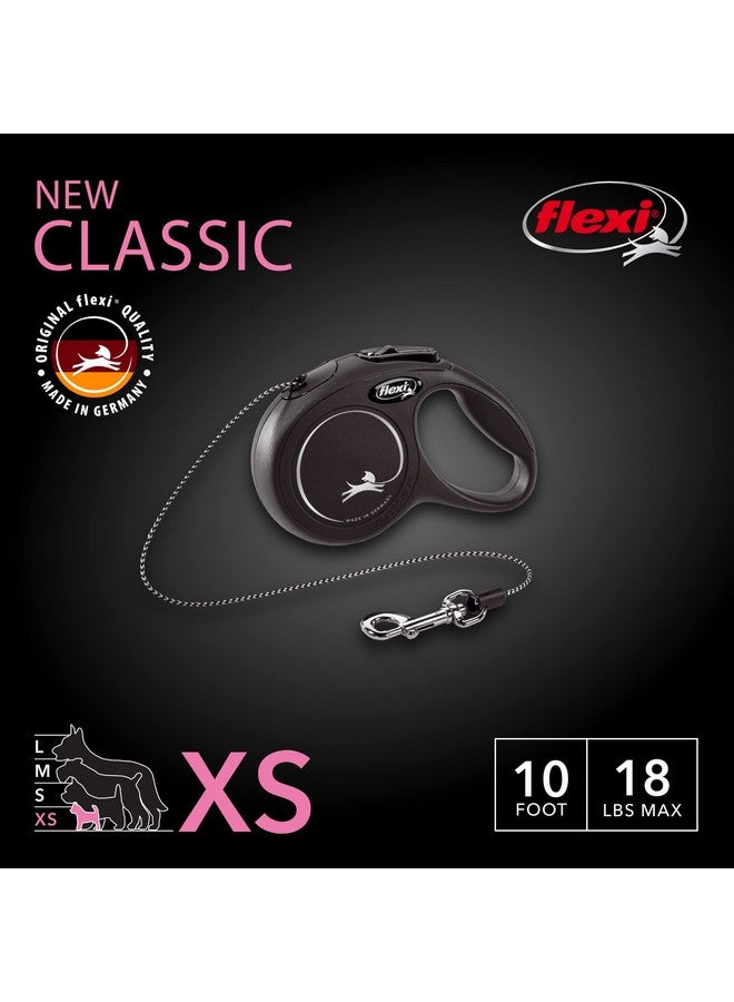 فلكسي مقود فليكسي نيو كلاسيك القابل للسحب للكلاب الصغيرة جدًا حتى وزن 18 رطلاً - 10 أقدام، أسود | مقود مانع للتشابك للحيوانات الأليفة مع فرامل بيد واحدة، وإيقاف مؤقت، وقفل | منتج ألماني عالي الجودة - Image 1