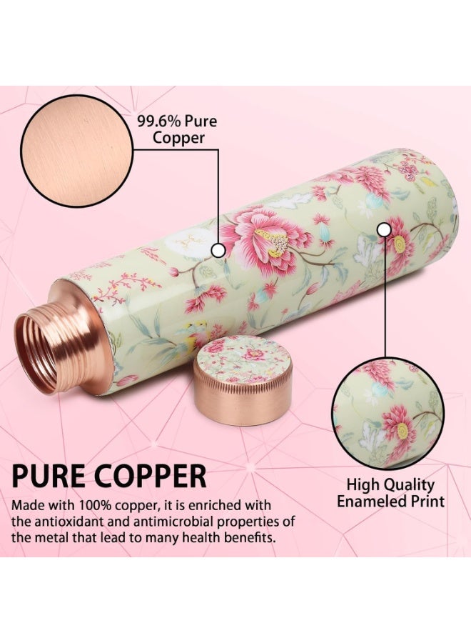 MERCAPE® - 100% Pure Joint Less Copper Bottles for Water with Leak Proof Lid | Ayurveda BPA Free & Non Toxic | Ayurvedic Office | Flower Print Bottle | Hiking Treking Bottle - 950ml (Pack Of 2) - Image 5