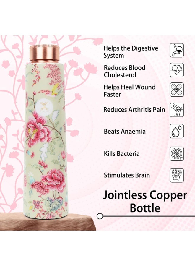 MERCAPE® - 100% Pure Joint Less Copper Bottles for Water with Leak Proof Lid | Ayurveda BPA Free & Non Toxic | Ayurvedic Office | Flower Print Bottle | Hiking Treking Bottle - 950ml (Pack Of 2) - Image 4