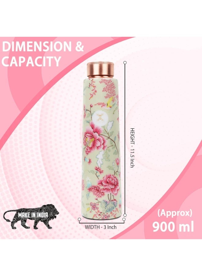MERCAPE® - 100% Pure Joint Less Copper Bottles for Water with Leak Proof Lid | Ayurveda BPA Free & Non Toxic | Ayurvedic Office | Flower Print Bottle | Hiking Treking Bottle - 950ml (Pack Of 2) - Image 2