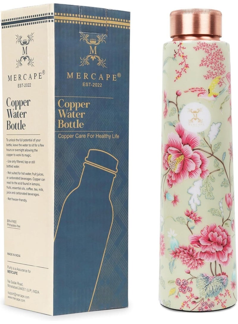 MERCAPE® - 100% Pure Joint Less Copper Bottles for Water with Leak Proof Lid | Ayurveda BPA Free & Non Toxic | Ayurvedic Office | Flower Print Bottle | Hiking Treking Bottle - 950ml (Pack Of 2) - Image 3
