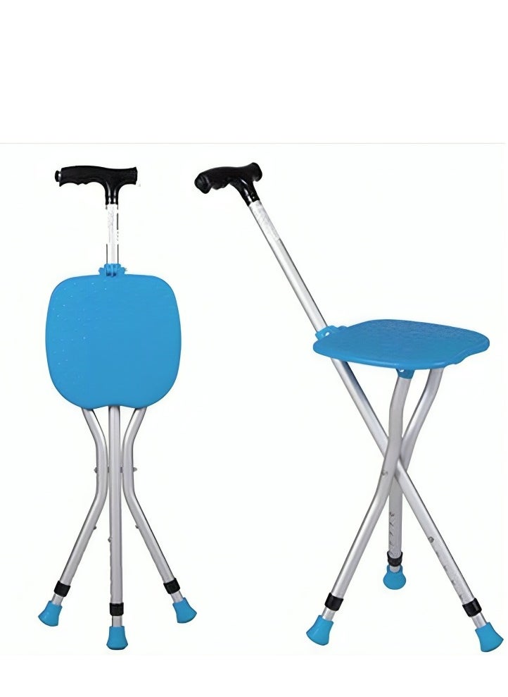 Walking Stick with Seat Old Man Walking Chair Stool Cane Multifunctional Walker Folding Non-Slip Stick withlamp