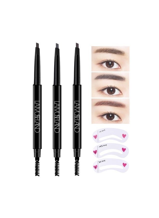 LAMUSELAND - 3 Pcs/Set Eyebrow Pencil, Professional Make Up Definer Pen, Rotary Retractable Triangular Tip Eyebrow Pencil With Spoolie Brush, Waterproof Long-lasting Eye Brow Pencil, Easy Create Natural - Image 1