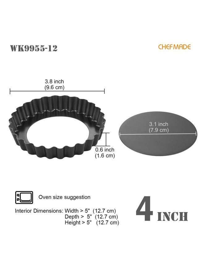 chefmade Round Tart Pan Set, Non-Stick 4 Inch 12Pcs with Removable Loose Bottom Quiche Pan, BLACK-BAKE-WK9955-12 - Image 2