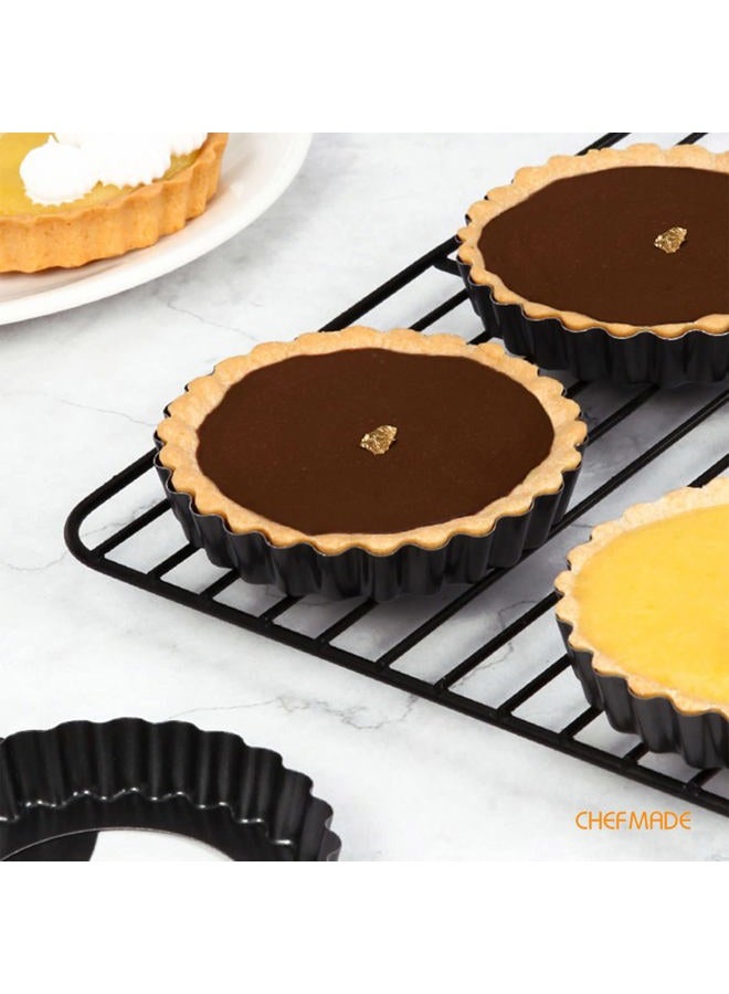 chefmade Round Tart Pan Set, Non-Stick 4 Inch 12Pcs with Removable Loose Bottom Quiche Pan, BLACK-BAKE-WK9955-12 - Image 4