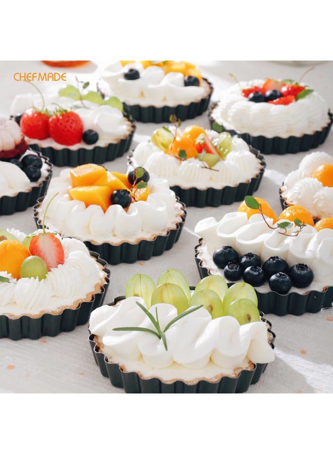 chefmade Round Tart Pan Set, Non-Stick 4 Inch 12Pcs with Removable Loose Bottom Quiche Pan, BLACK-BAKE-WK9955-12 - Image 5