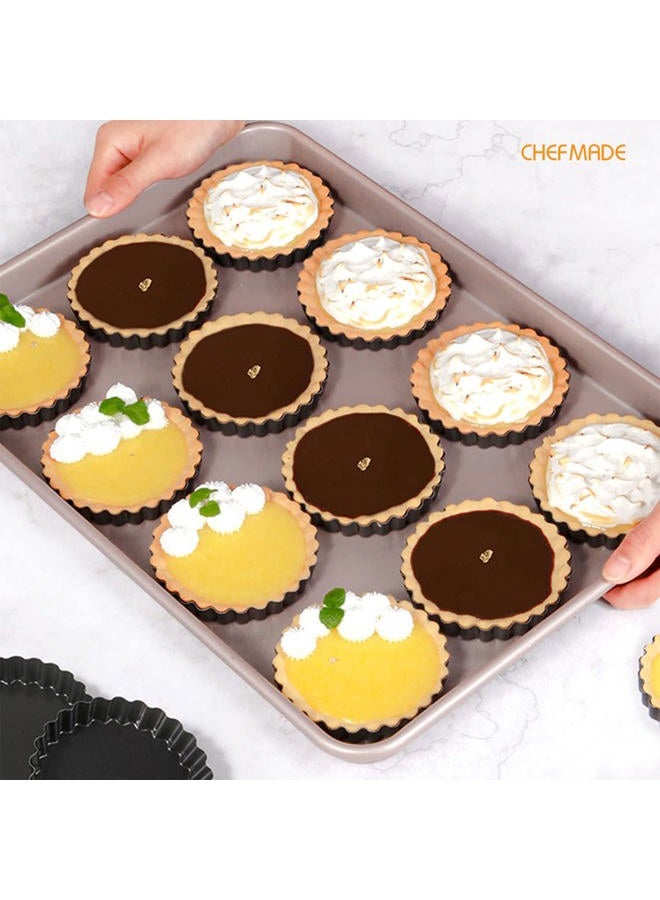 chefmade Round Tart Pan Set, Non-Stick 4 Inch 12Pcs with Removable Loose Bottom Quiche Pan, BLACK-BAKE-WK9955-12 - Image 3
