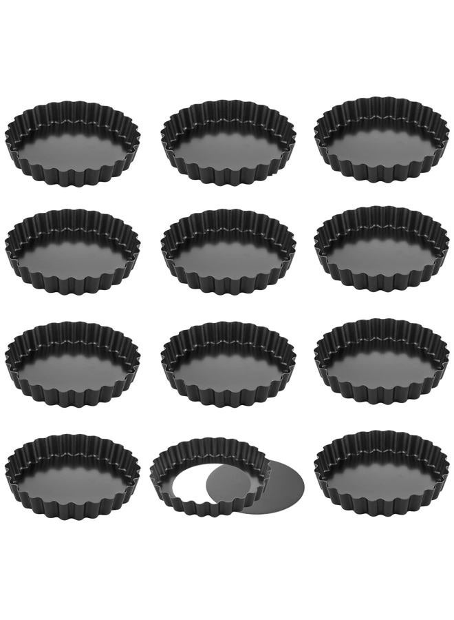 chefmade Round Tart Pan Set, Non-Stick 4 Inch 12Pcs with Removable Loose Bottom Quiche Pan, BLACK-BAKE-WK9955-12 - Image 1