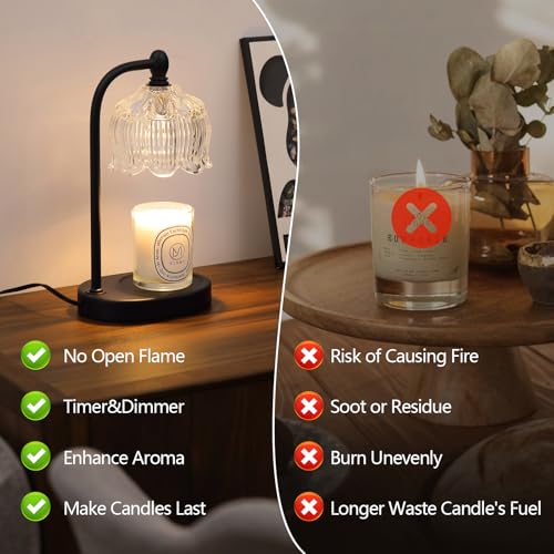 MEIXISUE Black Candle Warmer Lamp with Timer and Dimmer,Flameless Wax Melt Warmer for Jar Candles with 2 Bulbs,House Warming Gifts,Mother's Day/Birthday/Christmas Gifts for Mom/Wife,Home Decor - Image 2