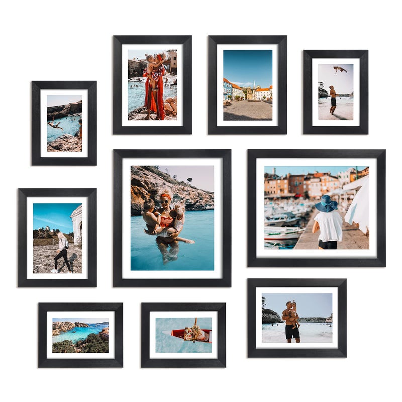 Giftgarden Multi Black Picture Frames with Mat for Multiple Sizes Photos Four 4x6 Four 5x7 Two 8x10 for Gallery Photo Frame Collage Wall or Tabletop Display Assortment Pack of 10