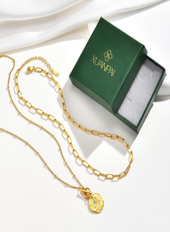 XUANPAI Women's Gold Evil Eye Necklace - 14K Gold Plated Hamsa Choker Necklaces,Trendy Non Tarnish Golden Layered Hamsa Hand Protection Necklace,Lucky Spiritual Jewelry Gifts for Girlfriend Sister Wife - Image 5