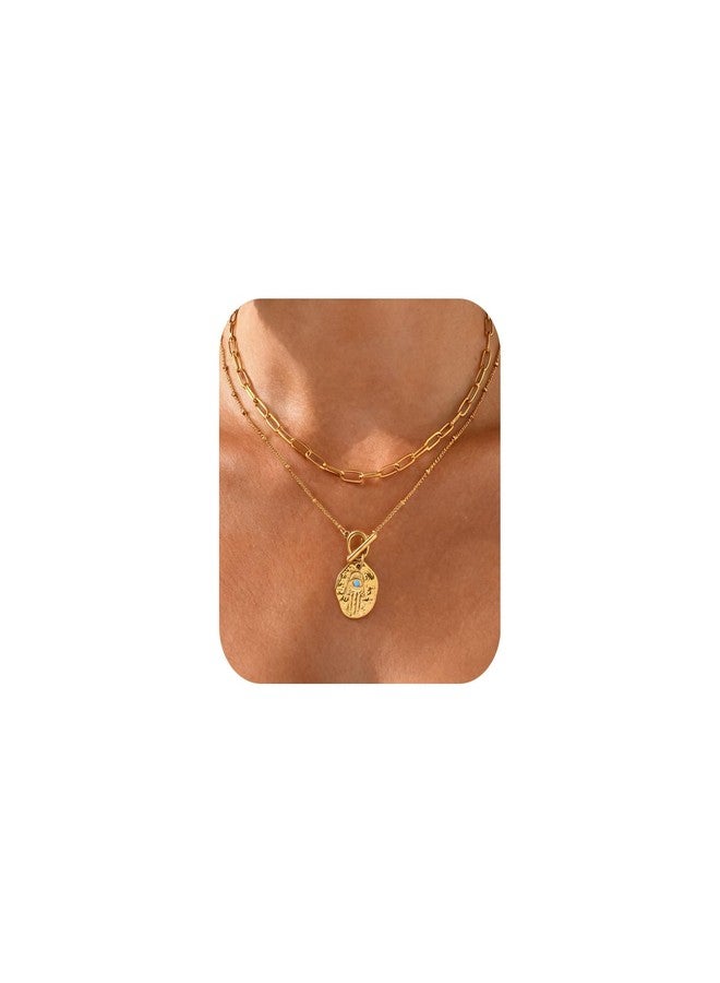 XUANPAI Women's Gold Evil Eye Necklace - 14K Gold Plated Hamsa Choker Necklaces,Trendy Non Tarnish Golden Layered Hamsa Hand Protection Necklace,Lucky Spiritual Jewelry Gifts for Girlfriend Sister Wife - Image 1