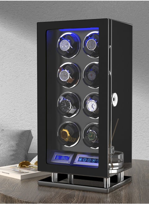 Fingerprint Lock Watch Winder 8 Automatic Winder With LCD Touch Screen, Blue LED Light, 5TPD, 3 Rotation modes, Remote Control, Adjustable Watch Cuff and Super Quiet Motor for watch enthusiasts