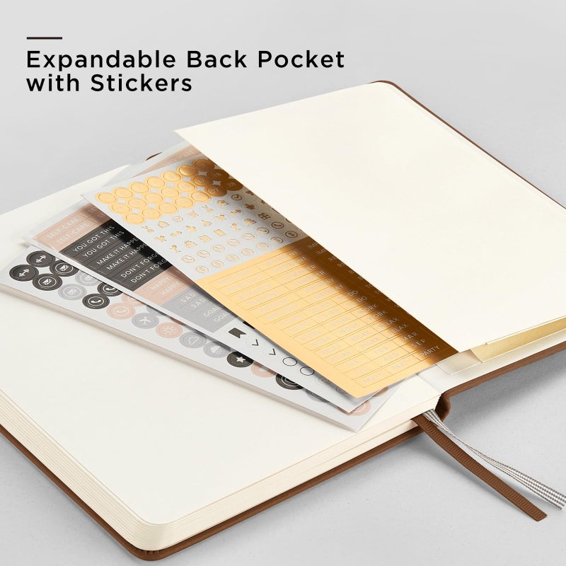 &And Per Se ⩓ Per Se Dotted Journal Notebook, A5 Hardcover Leather Bullet Dotted Journal, 160 Pages 100 gsm Thick Paper, 3 Sheets of Stickers Included- 5.7'' x 8''ï¼ˆChocolateï¼‰ - Image 5