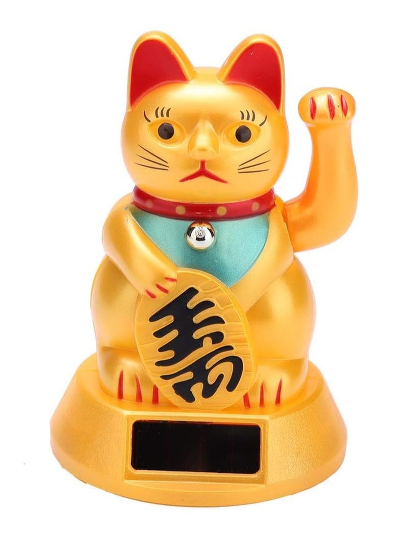 Solar Powered Lucky Cat Waving Figurine Good Luck Charm for Home and Car Decor Wealth Attraction - Image 1