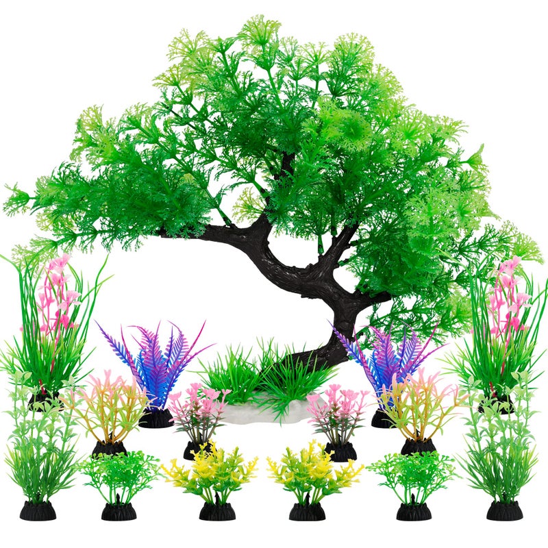 MyLifeUNIT Fish Tank Decorations, 15 Pack Artificial Aquarium Plants Tree Set for Fish Tank Decor (Green Set) - Image 1