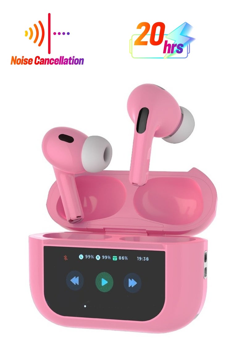 porodo - Earbuds Pro 2 With Touch Display with Environmental Noise Cancellation and ANC / Deep Bass / Touch Control / 20 Hours Working Time /1.47-inch Screen size - Pink - Image 1