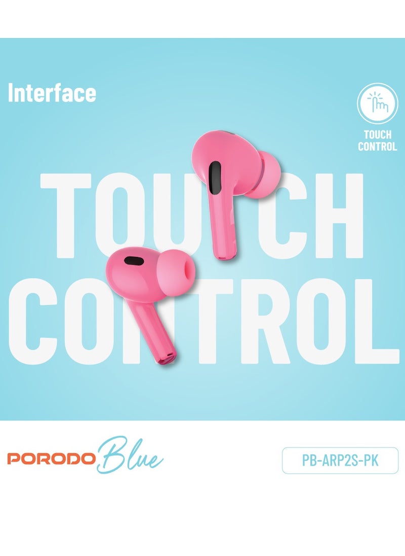 porodo - Earbuds Pro 2 With Touch Display with Environmental Noise Cancellation and ANC / Deep Bass / Touch Control / 20 Hours Working Time /1.47-inch Screen size - Pink - Image 1
